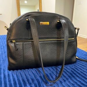 Lily Jade Black Leather Rosie Diaper Bag w Gold Hardware & Red Interior